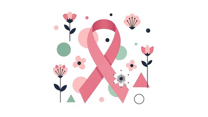 Flat Design Pink Ribbon And Flower Decorative Element Background Illustration