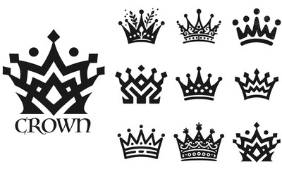 Crown icon set. Royal crown symbol collection.