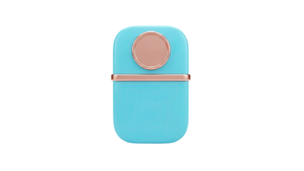 3D Blue cosmetic packaging with rose gold accent on transparent background