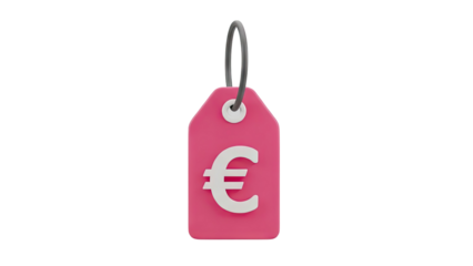 3D Pink Price Tag with Euro Symbol on transparent background