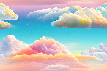Soft Pastel Clouds in Dreamy Sky with Colorful Hues and Gentle Light During Sunset