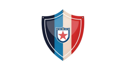 Shield logo with red star isolated on transparent background