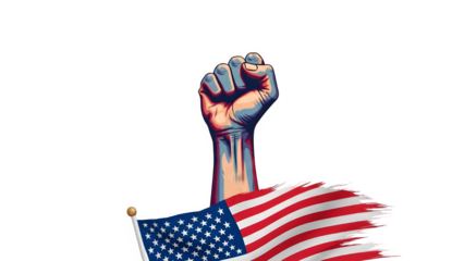 A clenched fist holding an american flag isolated on transparent background