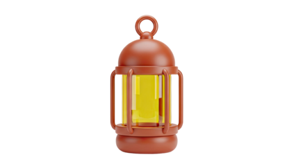 3D illustration of a rustic lantern with a yellow glass on transparent background