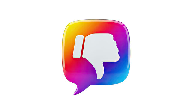 3D Thumbs Down Icon in a Colorful Speech Bubble on transparent background