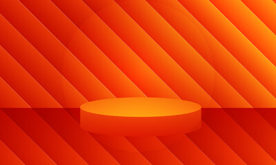 orange red podium stage 3d with stripe lines pattern texture with shine light abstract background