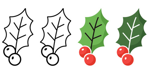 Holly Berry Illustration: A set of stylized holly illustrations, featuring vibrant green leaves and bright red berries, perfect for festive designs.