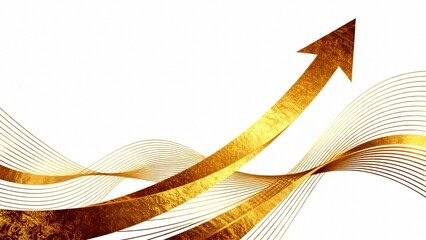 elegant gold line upward motion abstract, representing growth and success, lunar new year cultural tone, white background, financial authority style,