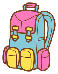 doodle illustration of backpack with sticker style and recolorable
