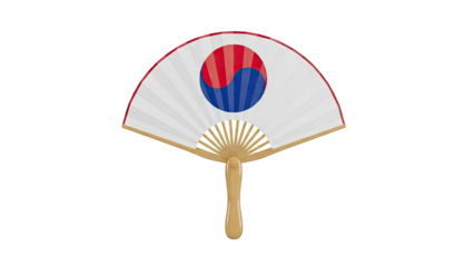 Folding fan with South Korean flag symbol on transparent background