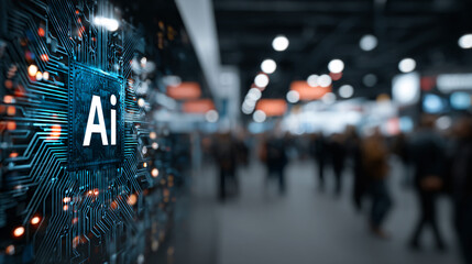 Artificial Intelligence AI Technology Concept with Holographic Display in Urban City