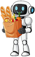 Friendly Robot Carrying Grocery Bag with Fresh Food