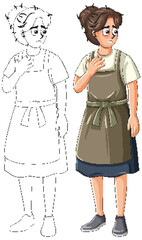 Concerned Young Woman in Apron Character Design
