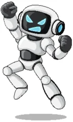 Selbstklebende Fototapeten Kinder Angry Cartoon Robot Jumping with Raised Fists  © GraphicsRF