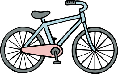Fototapeta premium A light blue bicycle with gray wheels and seat and a pink chain guard