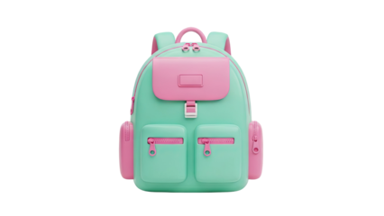 Cute Mint Green and Pink Backpack on transparent background