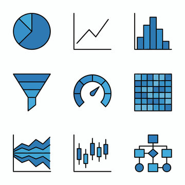 Data Analytics Charts and Graphs Icons Set for Business Statistics and Visualization - data, chart, charts, graph, graphs, statistics, infographic, dashboard