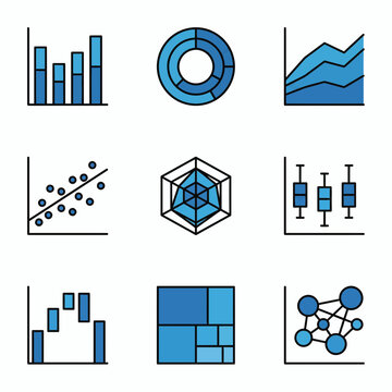Data Analytics Charts and Graphs Icons Set for Business Statistics and Visualization - data, chart, charts, graph, graphs, statistics, infographic, dashboard
