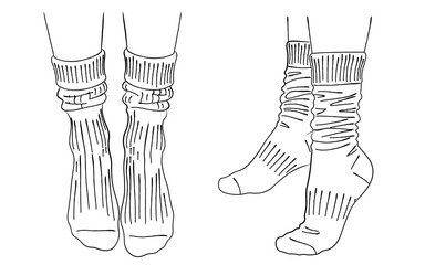 靴下だけの足元の線画｜休息とオフの時間