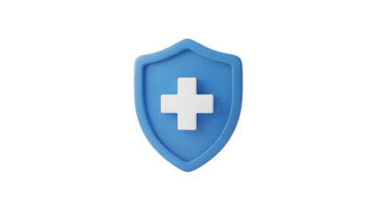 3D medical shield icon with cross, concept of health insurance protection, safety, and vaccine immunity