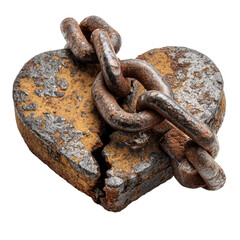 Rustic Iron Heart Shaped Lock with Heavy Chain Isolated on Transparent Background