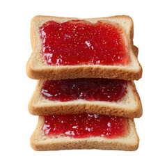 Three Slices of Toast with Strawberry Jam Filling Stacked on Top of Each Other Isolated on Transparent Background