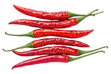 Vibrant Red Chili Peppers Arranged in a Row Isolated on Transparent Background