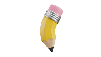 3D Yellow Pencil Icon with Pink Eraser transparent background