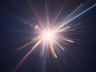 Vibrant Explosive Light Burst with Radiant Beams and Iridescent Colors against Dark Background