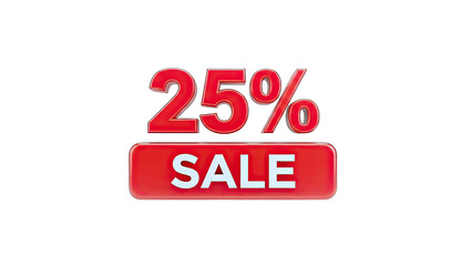 3D 25% Sale Discount Promotion on transparent background