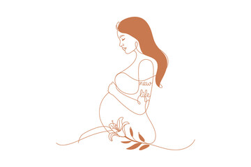 A pregnant woman sitting in a serene and peaceful environment with a flower