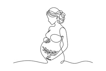 A pregnant woman with a leaf on her belly in a simple line drawing