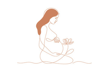 A pregnant woman sitting in a serene pose with a flower