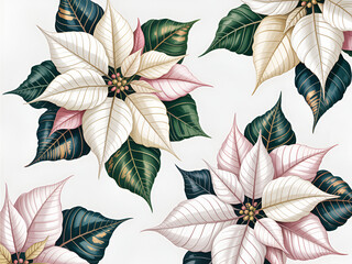 Vibrant Poinsettia Flowers Illustration with Soft Pastel Hues and Delicate Leaf Details