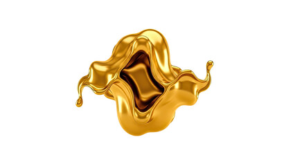 3D Golden liquid splash on transparent background