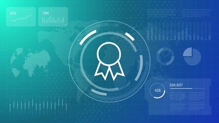 futuristic blue interface background featuring rotating award medal icon for business achievement and success concept - Powered by Adobe