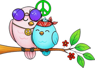 Two cute pastel lovebirds in a sweet romantic cartoon.