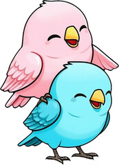 Two cute pastel lovebirds in a sweet romantic cartoon.