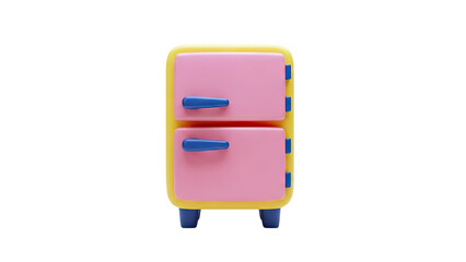 3D Retro Refrigerator with Pink Doors and Yellow Body on transparent background