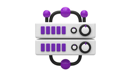 3D server rack with purple accents on transparent background