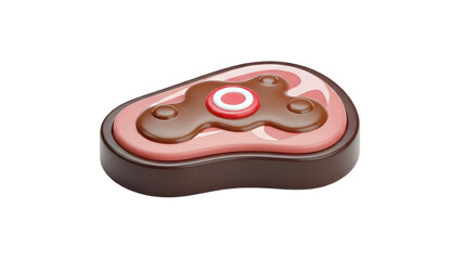 3D Stylized Steak Icon with Chocolate Sauce on transparent background