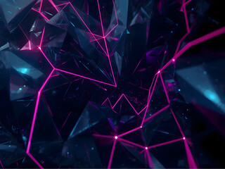 Vibrant pink neon lines connect geometric shapes in dark futuristic space
