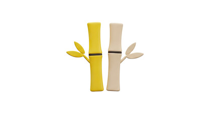 3D Two Bamboo Stalks with Leaves on transparent background