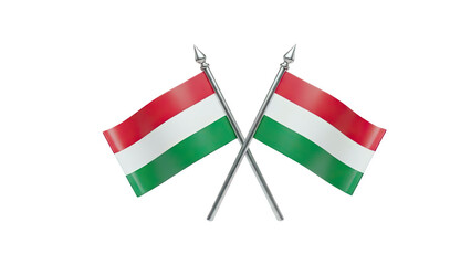 3D Two Crossed Hungarian Flags on Poles on transparent background