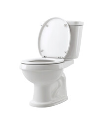 White Toilet Bowl with Open Lid and Tank Isolated on Transparent Background