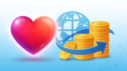 Heart and Global Economy with Coin Stack