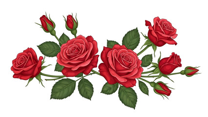 Red Rose Bouquet with Blooming Roses and Buds