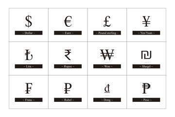 Set of Currency Symbol in White Backgrond