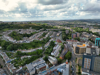 An Aerial Drone Camera View of Swansea City Centre Near Coastal Beach During Sunny Day of July 14th, 2025. Swansea is Most Beautiful, Modern City and county on the south coast of Wales, UK