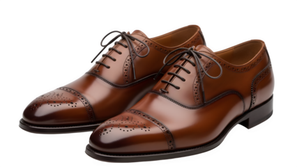 Elegant Brown Leather Brogue Oxford Dress Shoes for Men Isolated on White Background